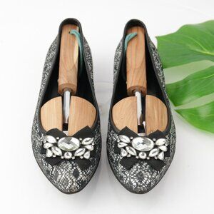 Via Spiga Womens Bosh Flat Size 8 Black Silver Lace Rhinestone‎ Slip Ballet Shoe